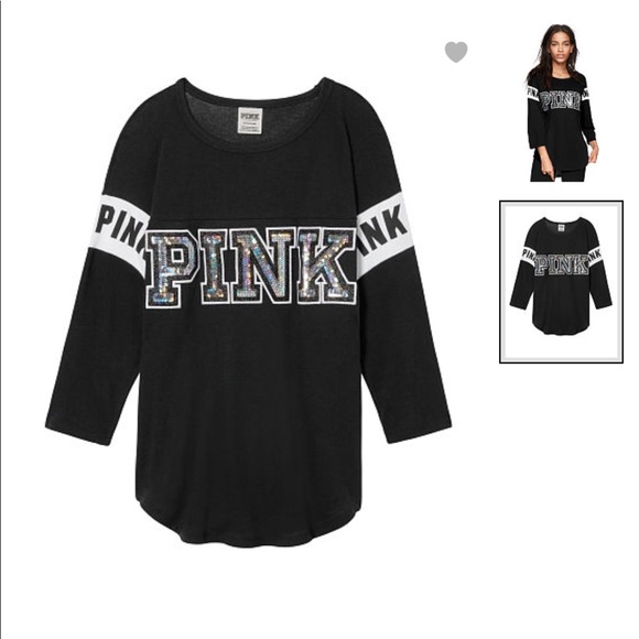 Pink VS |  Bling 3/4 sleeve black sweater - Picture 2 of 2